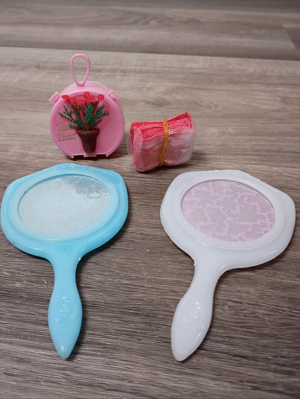 Vintage‎ 60s Barbie Accessories Rain Bonnet Suitcase Pink Blue Floral Mirrors